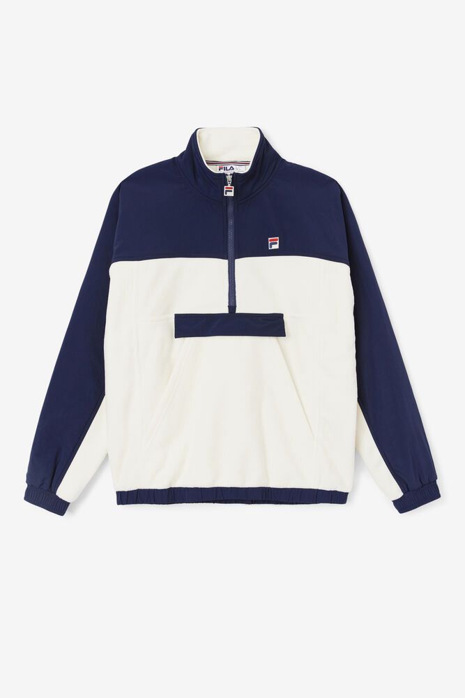 Fila Erick 1/2 Zip Pullover White/Navy Jacket Mens - NZ 14096-IWFM